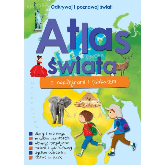 Książka Atlas świata z naklejkami i plakatem Praca zbiorowa