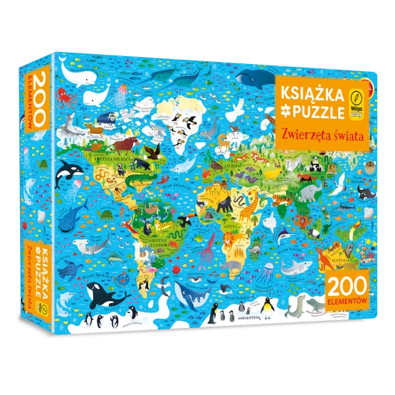 Gra wilga plaa Zwierzęta świata. Puzzle 200 elementów + książka